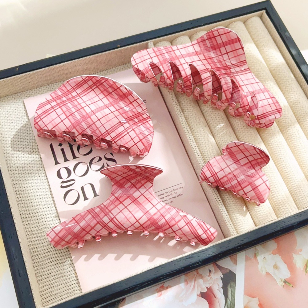 Women Accessories Online - Pink Blue Grid Hair Claw Clips