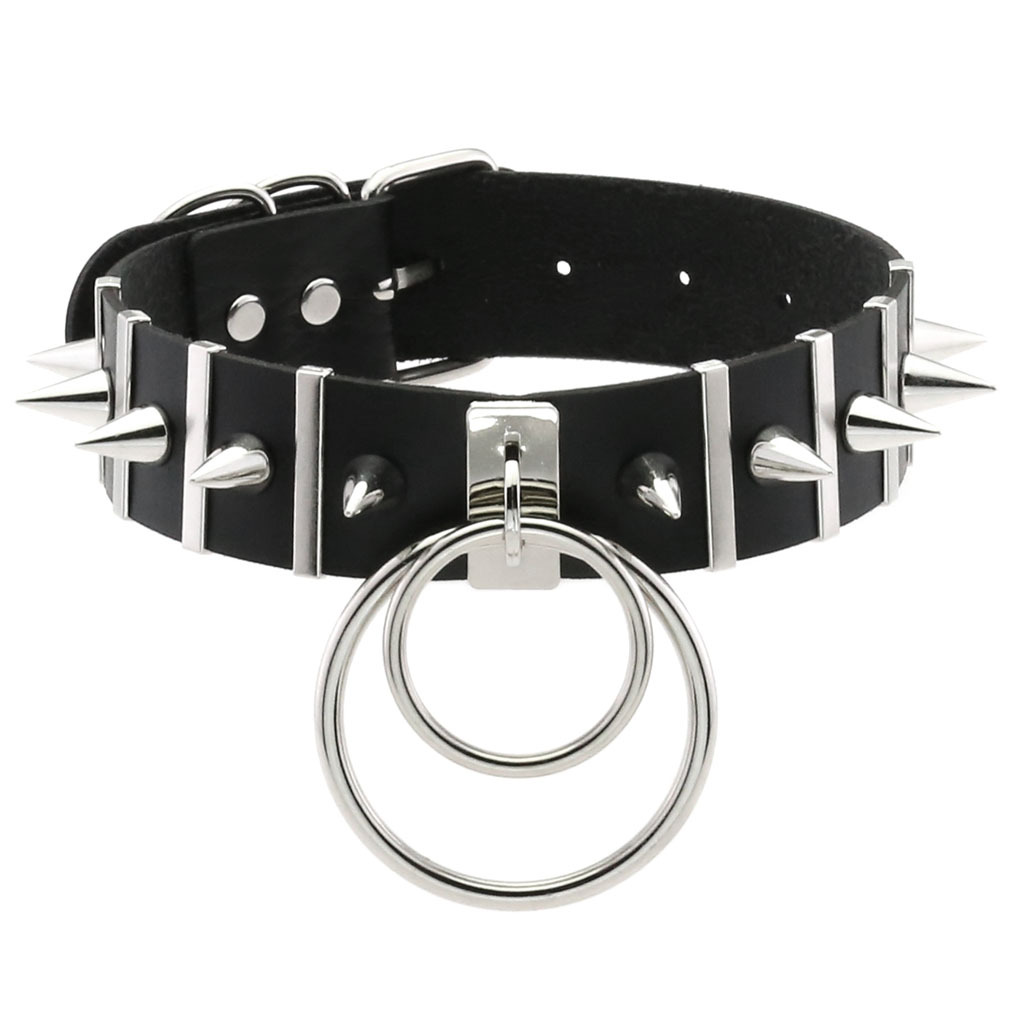 Women'S Emo Accessories - Big Spikes Choker Leather Collar Metal