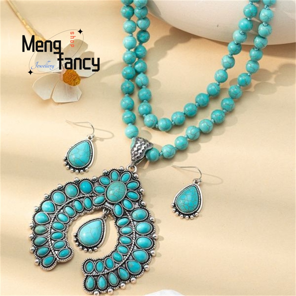 Retro Three-Layer Flower Earri - Layered Necklace Set review and price