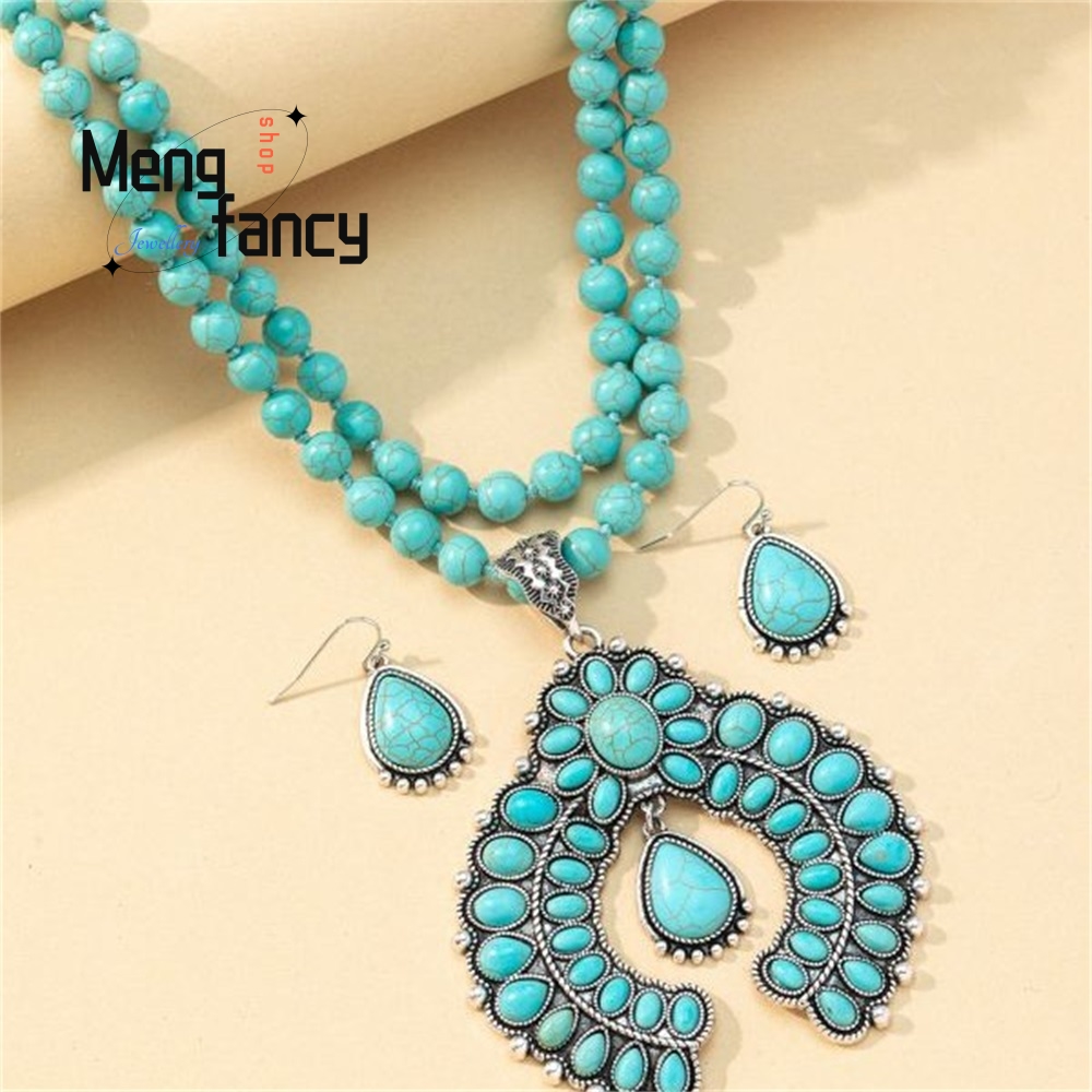 Retro Three-Layer Flower Earri - Layered Necklace Set review and price