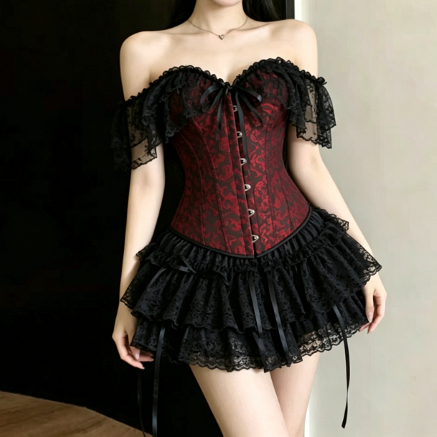 Y2k Dark Gothic Lace Corset Se - Layered Necklace Set review and price