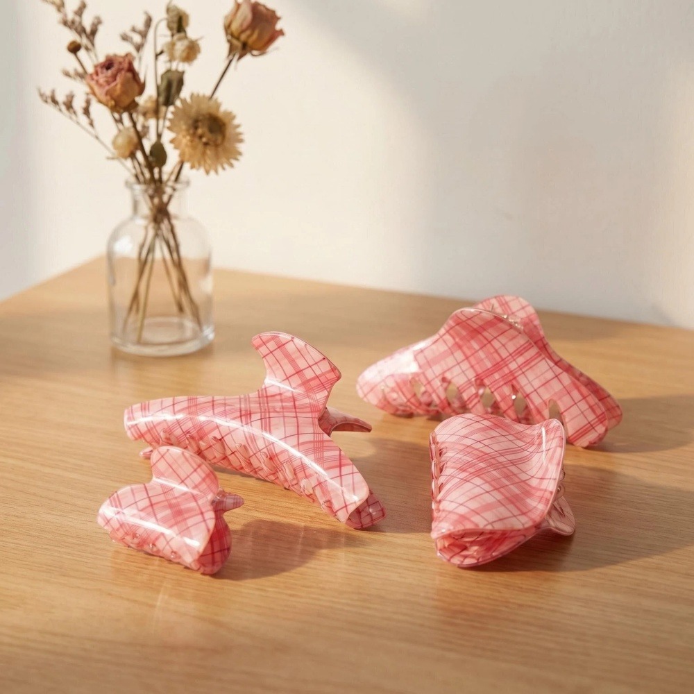 Pink Blue Grid Hair Claw Clips - Women Accessories Online review and price
