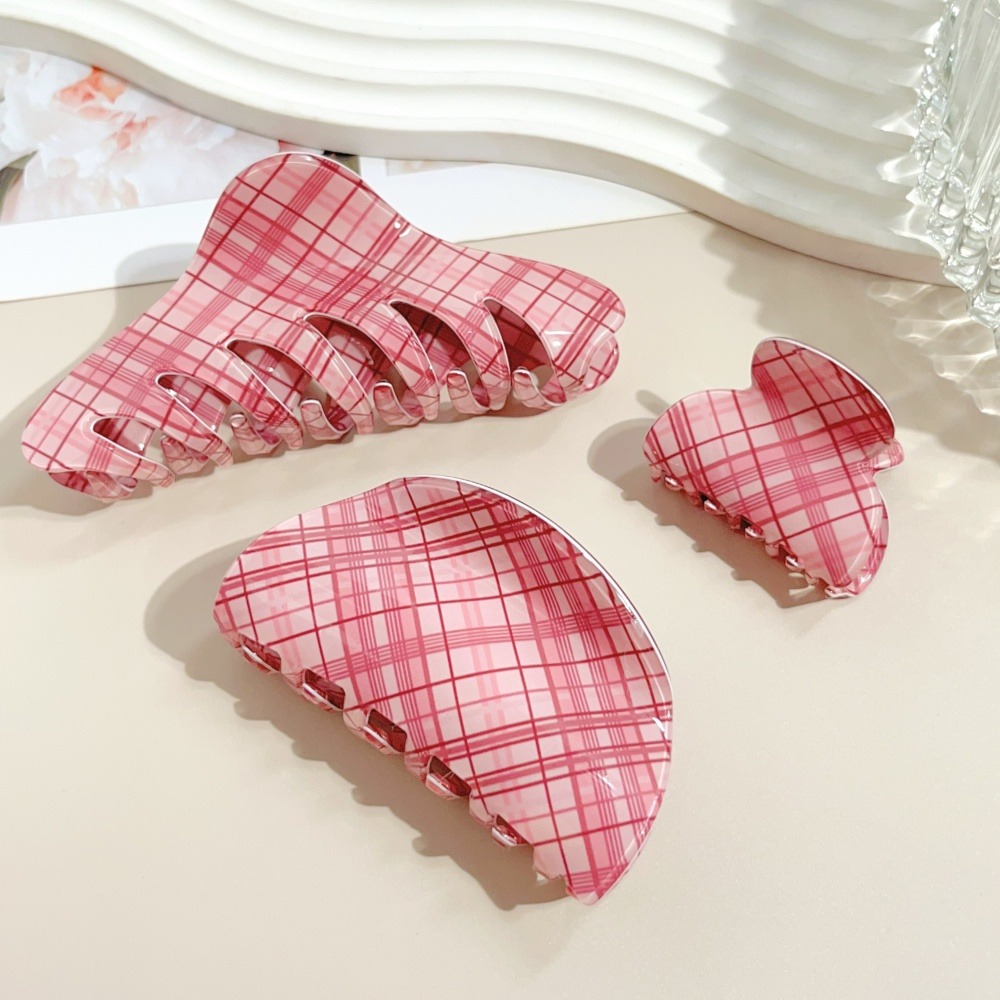 Pink Blue Grid Hair Claw Clips - Women Accessories Online review and price
