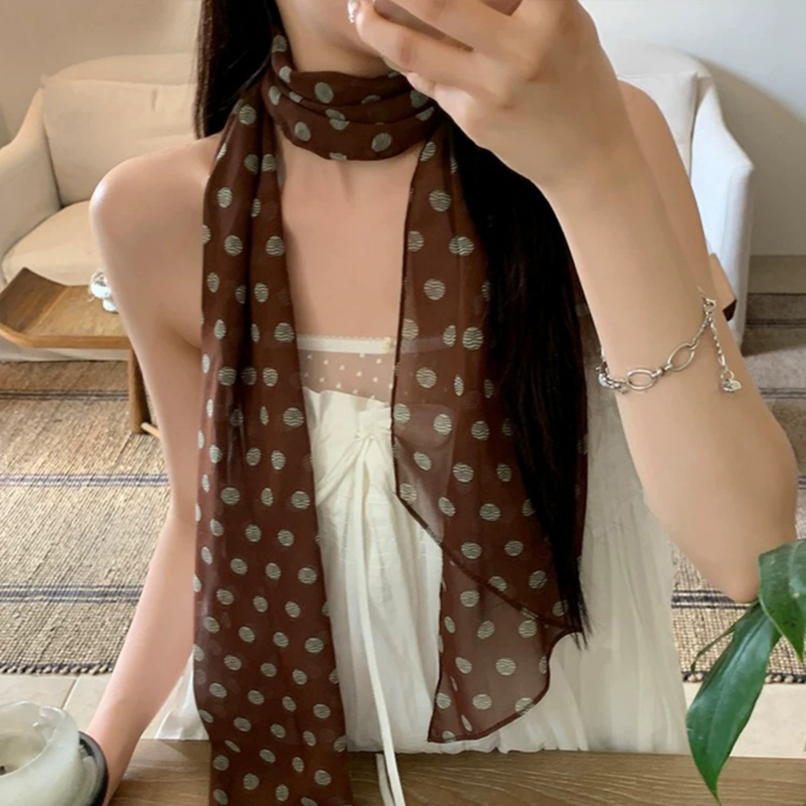 Vintage Polka Dot Chiffon Scar - Women'S Accessories For Neck review and price